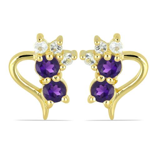 1.40 CT AFRICAN AMETHYST GOLD PLATED STERLING SILVER EARRINGS #VE022233